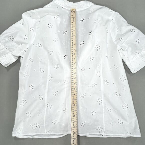 CJ Banks Top Women's 2X White Floral Hearts Tie Front Short Sleeve Shirt Blouse - Picture 8 of 12